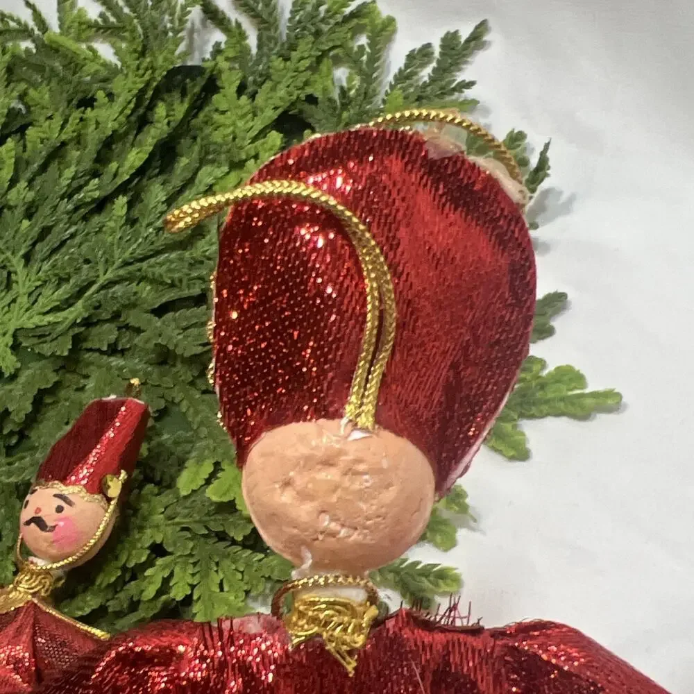 Vintage Mr. Christmas Gold & Red Lame Soldier Ornaments Lot of 2 1960s?